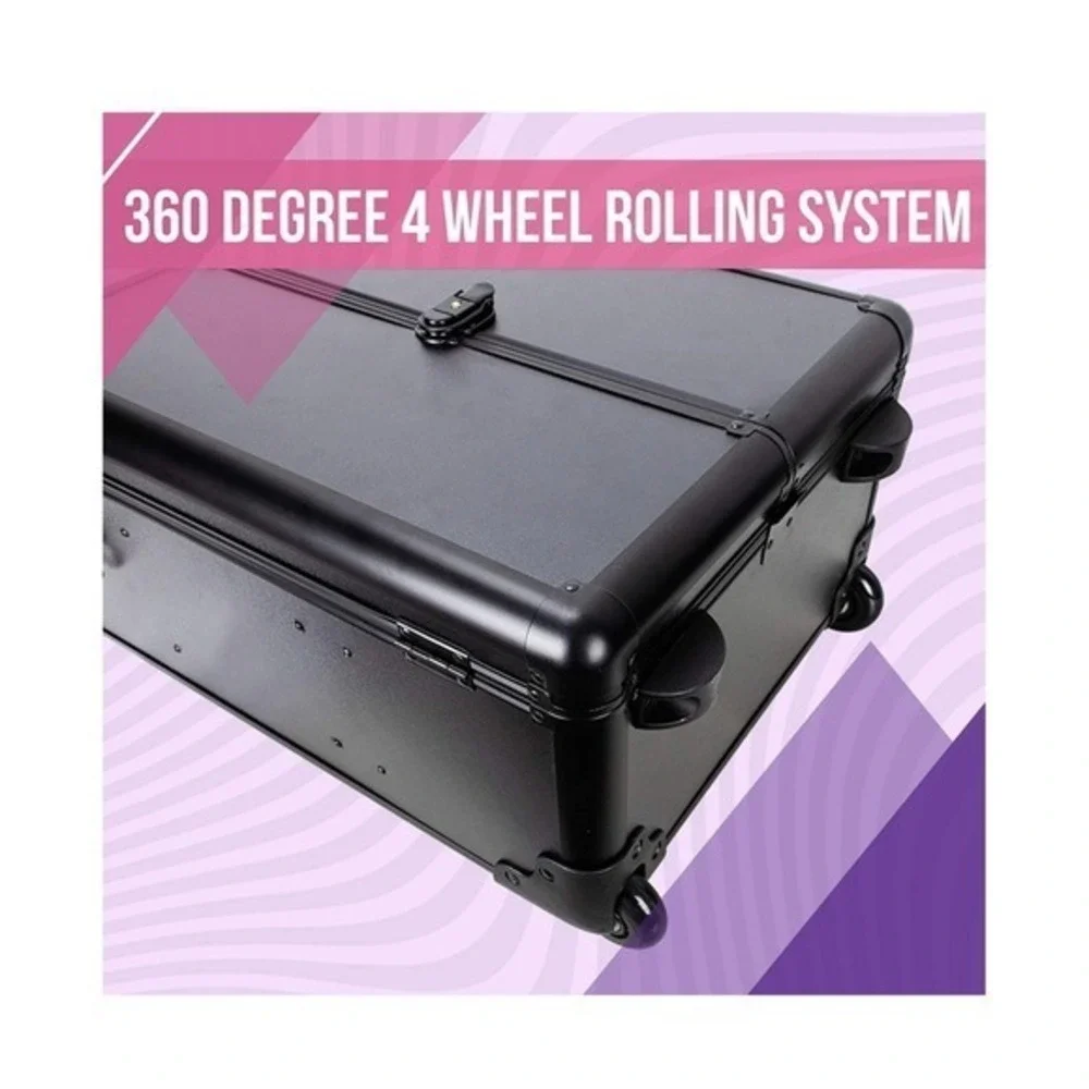 Rolling Makeup Train Case Aluminum Cosmetic Trolley Organizer Box Black